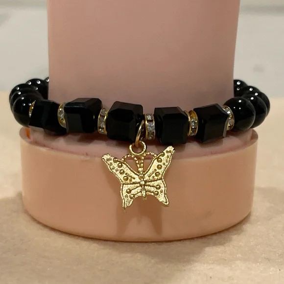 Gold and Black Butterfly Charm Bracelet Set - Picture 2 of 5